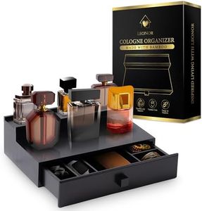 LeoNor Cologne Organizer for Men - Bamboo Cologne Shelf - Minimalist Style Bamboo Organizer w/Hidden Storage - Durable 2 Tier Black Dresser Organizer | Cologne Stand | Perfume organizer for dresser