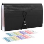 SKYDUE Receipt Coupon Organizer Holder, 13 Pockets Small Accordion File Organizer, Expanding File Folder for Envelope, Bill, Tax 10 * 5.5 Inches Black