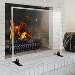 Premium Tempered Glass Fireplace Screen with Exclusive Beveled Edge | 26" H x 36" W Glass (27” H Installed) | Clear Glass, Metal Black Base | The Ultimate in Home Elegance by Clearly Innovative