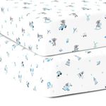 TWC Organic Cotton Cot Bed sheets for Baby Crib Bedding | 120x60x15 cm fitted sheet | Pack of 2 - Soft, Absorbent, Breathable Twill Fabric for Infants, Babies, Toddlers - Blue Bear 1 and 2