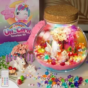 Light-Up Unicorn Terrarium Kit for Kids, DIY Arts & Crafts Gift for Girls Ages 4-12 Year Old, LED Night Light with Remote, Best Christmas Birthday Easter Decoration Unicorn Toys Gifts for Girls Kid
