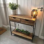 2 Drawer Console Table Black Metal Frame & Wooden Drawers and Shelf Furniture