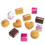 Cookie Erasers for Kids, 12 Pieces 3D Cute Food Puzzle Mini Biscuit Eraser, Cool Fun Take Apart Desk Pet Erasers for Girls