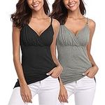 Joweechy Nursing Tank Top V Neckline Breastfeeding Tops Comfy Pregnancy Maternity Clothes (Large, Black/Light Grey(2pcs))