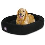 Majestic Pet 40 Inch Suede Calming Dog Bed Washable – Cozy Soft Round Dog Bed with Spine Support for Dogs to Rest Their Head - Fluffy Donut Dog Bed 40x29x9 (Inch) - Round Pet Bed Large – Black