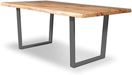 Live/Organic Edge Solid Acacia Wood 55 MM top Industrial Dining Table for Kitchen Dining Room 55 TOP with Metal Hoop Legs.