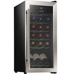 NutriChef Wine Fridge, 18 Bottle Wine Cooler Refrigerator, Mini Wine Fridge Freestanding Countertop Compact, Red and White Wine Chiller, Digital Temp. Control, Airtight Glass Door- Stainless Steel