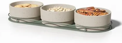 Libken Dip Serving Tray - Snack Platter Round - Ceramic Serving Tray - Chip & Dip Sets with 7 Stackable 3oz Bowls and 1x14 oz Bowl - Dishwasher, Microwave and Oven Safe (Green)