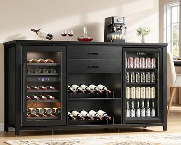 Leteuke Large Coffee Bar Cabinet with 2 Fridge Space, 70.8" L Kitchen Wine Cabinet, Wood Buffet Sideboard Table Station, Farmhouse Liquor Cabinet with Drawers Wine Rack for Home, Living Room-Black
