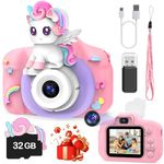 Skirfy Unicorn Kids Camera 3-12,1080P HD Digital Video Camera for Kids, Selfie Camera Toys for Girls, Birthday Gift Toys for 3 4 5 6 7 8 9 10 11 12 Years Old Girls Toddlers with 32GB SD Card(Pink)