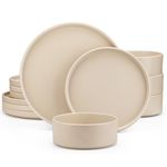 vancasso Venus Matte Dinnerware Set, 12-Piece Beige Dinner Sets, Stoneware Crockery Set with 4-Piece 10.5in Dinner Plate, 8in Dessert Plate, 720ml Bowl, Modern Style