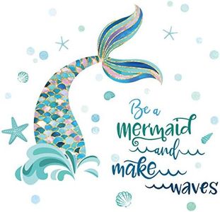 decalmile Mermaid Tail Wall Decals Quotes Be a Mermaid and Make Waves Wall Stickers Baby Nursery Girls Bedroom Bathroom Wall Decor