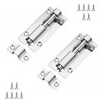 JelKen 2 Pack Door Lock Bolts 3"(75mm), 304 Stainless Steel Door Latch Slide Bolts Lock with Screws for Bathroom Bedroom Shed Garden Toilet, 3 Inch