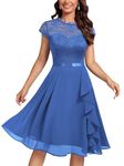 MIUSOL Women's Vintage Lace Contrast Chiffon Ruffles Classy Party Flared Swing Dress (Small, Blue)