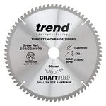 Trend Wood Mitre Saw Blade, 260mm Diameter, 30mm Bore, 72 Teeth, 2.5mm Kerf, -5° Hook, TCT, Extra-Fine Finish, CSB/CC26072