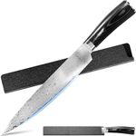 XYJ 8 Inch Japanese Damascus Steel Chef Knife, Razor Sharp VG10 Core Damascus Knife Original, Full Tang Slicing Knife with Sheath, Durable Meat Cutting Knife for Kitchen Use