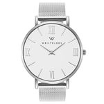 Wristology 29 Options - Maxi Leather Band Roman Numerals Boyfriend Watch - Interchangeable Genuine Leather Strap - Large Easy to Read Analog Face for Women or Men, Silver Metal Mesh, Stella