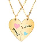 HooAMI Best Friend Necklace,Personalised Friendship Necklace with Heart Pattern Pendant Name Engraved BFF Necklace for 2 Girls(Gold)