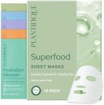 PLANTIFIQUE Superfood Facial Sheet Mask Variety Box 10 Pack – 2x Coconut, Aloe, Vitamin C, Centella & Collagen Face Masks – Hydrating & Glow-Enhancing – For All Skin Types