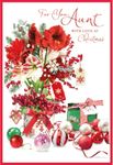 Aunt Christmas Card - Flower Vase and Baubles with Red Foil 7.5x5.5"