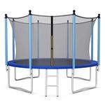 COSTWAY Outdoor Trampoline, 8FT 10FT 12FT Round Trampolines with Safety Enclosure Net, Ladder, Padded Poles, Weatherproof Combo Bounce Trampoline for Kids Adults (12FT, Internal-Net)