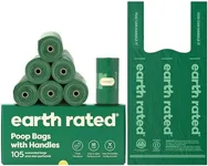 Earth Rated Dog Poop Bags with Handles on Refill Rolls, Easy-Tie on a Compact Roll, Extra Wide Opening, Guaranteed Leak-Proof, Unscented, 105 Count