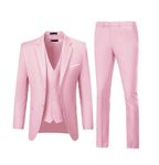 Men Suits 3 Pieces Set Slim Fit Wedding Suit Groomsmen Prom Suit Tuxedo Business Formal Casual Groom Suit Jacket Blazer Pants, Pink, X-Large