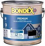 Bondex Premium Wood Stain - Night Black – Suitable for Interior & Exeterior Wood - Water Based & Hardwearing – 12 Years Protection - 2.5L