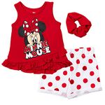 Disney Minnie Mouse Infant Baby Girls Tank Top French Terry Shorts and Scrunchie 3 Piece Outfit Set Red SizeDescription1]