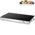 TANGZON Electric Food Warming Tray, Large Hot Plate Buffet Server with Adjustable Temperature, Cool Touch Handles & Non-Slip Feet, Stainless Steel Plate Chafer Warmer (300W, 0-110℃)