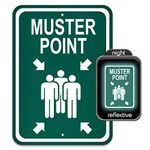 Muster Point Sign, White on Reflective Green, 10" by 14", Rust Free Aluminum, Easy to Mount Holes