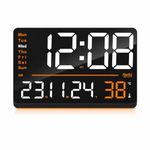 Orpat Digital Wall Clock with RGB Night Light, Temperature, Calendar and 12/24H Format (33 x 22 cm) (White)