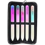 Kovira Glass Nail Files with Case (Pack of 5) - Long Lasting Double Sided Glass File - Manicure/Pedicure Set for Natural Nails and False Nails - Professional Crystal File