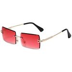 LASPOR Retro Rimless Rectangle Sunglasses for Women Men Tinted Lens Gold Metal Frameless Vintage Square Glasses, Red, One Size