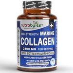 High Strength Marine Collagen 2400mg with Hyaluronic Acid 100mg, Biotin, Vitamin C, D3, B12 and Silica | 120 Capsules | High Strength Hydrolysed Marine Collagen | Men and Women | Made in UK