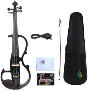 Yinfente 16inch Electric Viola solid wood with ebony viola fingerboard, chin rest, viola pegs, viola case bow, black silent voila for professional or beginners to practice (black)
