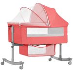 HUHJYUGE Bedside Cribs, Baby Bassinet Portable, Foldable Travel Playard, with Comfortable Mattress, Height Angle Adjustable, Removable Mosquito Net and Storage Basket (D)