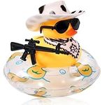 Litcalemy Yellow Rubber Duck for Car Dashboard - Squeaky Bath Toy & Fun Cowboy Car Ornament, Car Dashboard Décor with Swim Ring Cowboy Set (Style 1)