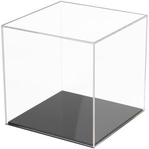 Kcgani Fully Assembled Acrylic Display Case with Black Base, Clear Cube Dustproof Acrylic Display Box for Collectibles, Alternative Glass Case with Black Stand for Display, 6x6x6Inch