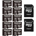 [Gigastone] 64GB Micro SD Card 10 Pack, 4K UHD Video, Surveillance Security Cam Action Camera Drone Professional, 90MB/s Micro SDXC UHS-I A1 Class 10, with Adapter