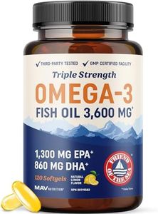 Triple Strength Omega 3 Fish Oil | 120 Softgels | 3600 mg Fish Oil | Over 2100mg of Omega-3 Fatty Acids | Heart and Cognitive Support | 1300mg EPA + 860mg DHA | Wild Caught & Burpless | 120 Ct