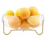 Navaris Glass Fruit Bowl with Stand - Clear Round Centerpiece for Dining Table - Gold Tinted Metal Footed Salad Bowl - for Serving or as Decorative Display