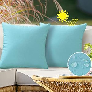 VAKADO Outdoor Waterproof Aqua Throw Pillow Covers 24x24 Set of 2 Decorative Patio Furniture Sunbrella Cushion Cases Outside Decor for Couch Garden Bench Porch