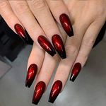 Handcess Coffin Glossy False Nail Long Black and Red Ballerina Press on Nails Gradient Acrylic Art Full Cover Fake Nails Stick on Nails for Women and Girls(24Pcs)