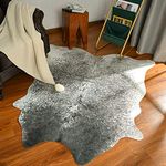 Rtizon Faux Cowhide Rug for Living Room, 3.9 x 4.6 Feet Grey, Cow Print Skins Rug for Bedroom, Premium Faux Fur Animal Cow Hide Rugs Carpet for Western Decor