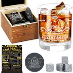 60th Birthday Gifts for Men,Vintage 1964 Whiskey Glass Set,Wood Box & 1964 Poster Anniversary Card &Whiskey Coaster & Stones,Bday Gifts Ideas for Him, Dad, Husband