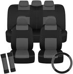 BDK PolyPro Car Seat Covers Full Set in Charcoal on Black with Steering Wheel Cover & Seat Belt Pads – Front and Rear Split Bench Car Seat Cover, Easy to Install, Interior Covers for Auto Truck SUV