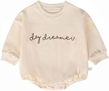 Baby Girl Boy Crewneck Sweatshirt Romper, Long Sleeve Rainbow Pullover Sweater Top Warm Fall Winter Clothes, Beige, 9-12 Months