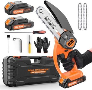 Mini Chainsaw 6 inch Cordless, 21V/2Ah Battery Powered Chain Saw for Branch Pruning with 2 Battery, Portable Electric Handheld Small Chainsaw w/Security Lock, for Wood Cutting Tree Trimming
