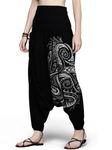 The Veshti Company High Waist Low Crotch Printed Cotton Yoga Harem Pants for Women's, Hippie Style Baggy Palazzo Pant, Fate Weaver Quantum Shadows Black-Grey, M